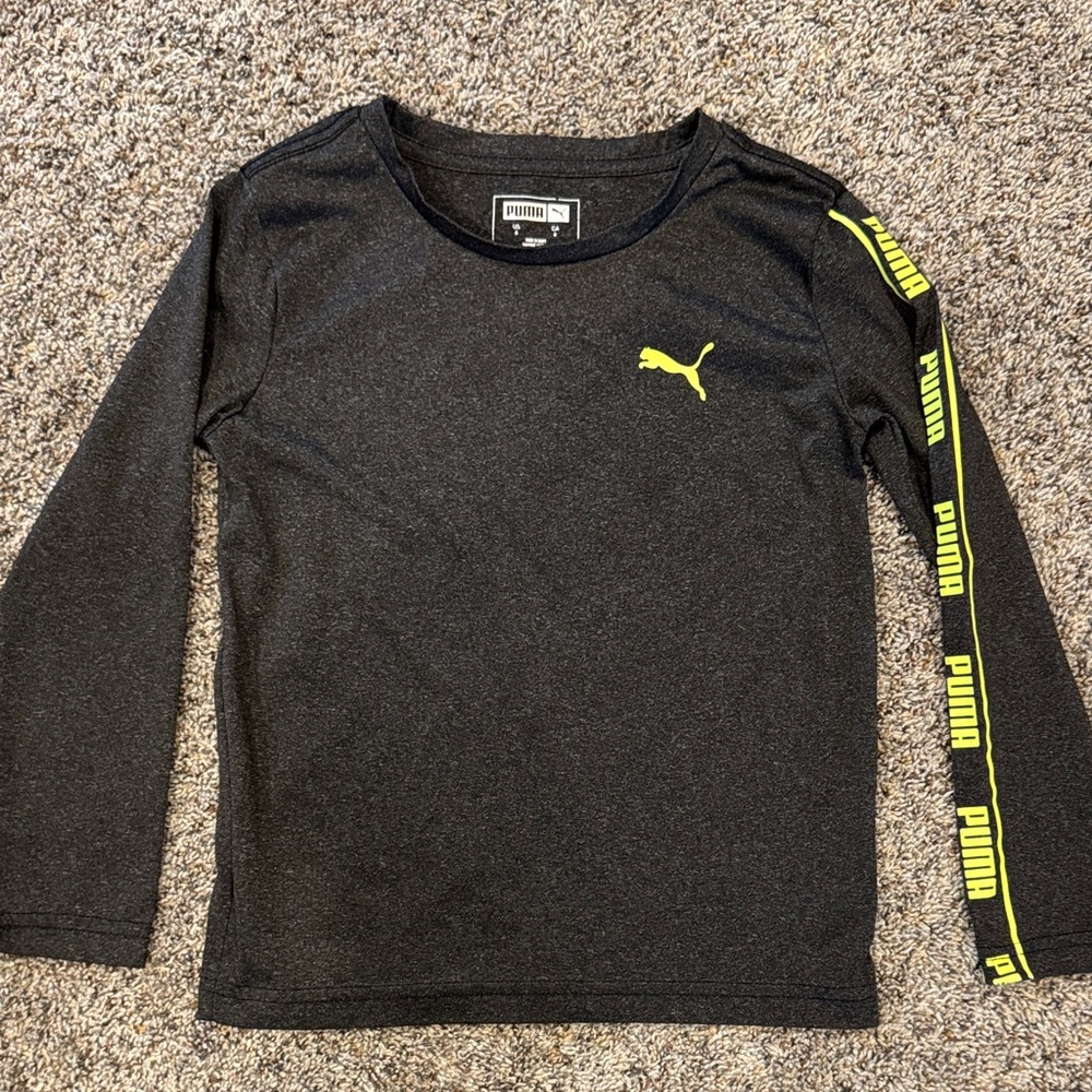 Puma Kids Black Long Sleeve Tee with Yellow Accents